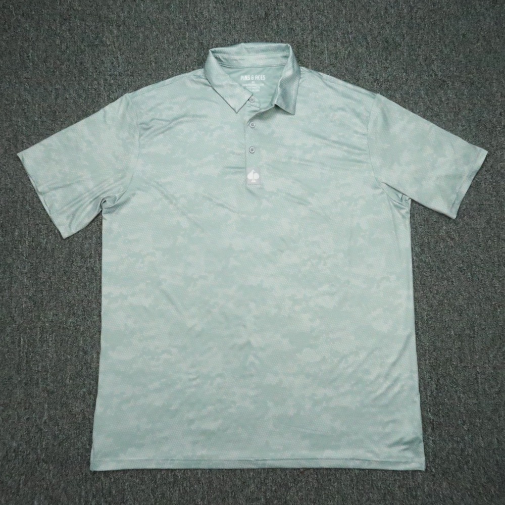 Pins‎ & Aces Shirt Mens XXL Gray Honeycomb Camo Polo Performance Short Sleeve